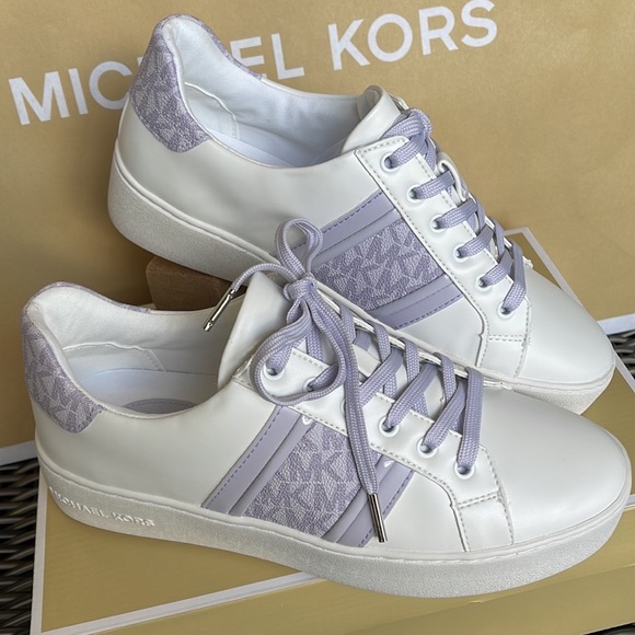 Michael Kors Poppy Stripe Lace Up Nappa Faux Leather WMNS Lavender Mist - Picture 5 of 16